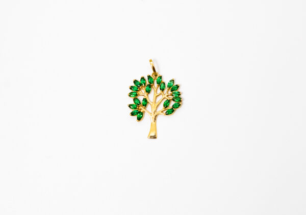 Pingente Ouro 18K Árvore da Vida C/ Topazio Verde