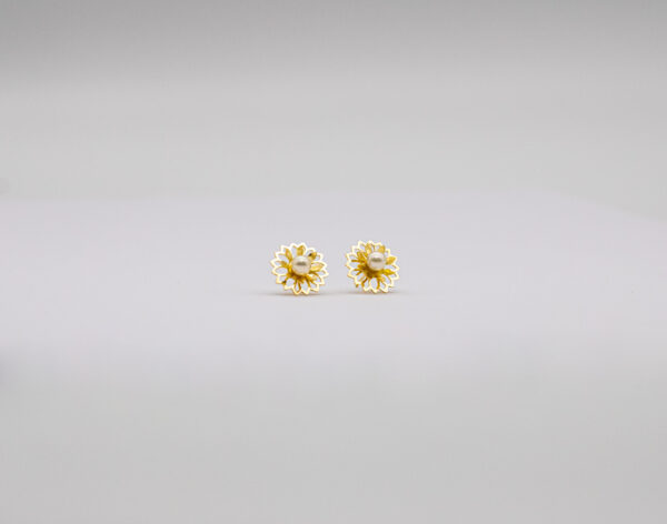 Brinco Ouro 18K Flor de Lótus C/ Pérola