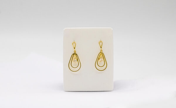 Brinco Ouro 18K Gota Dupla Vazada C/ Zircônia