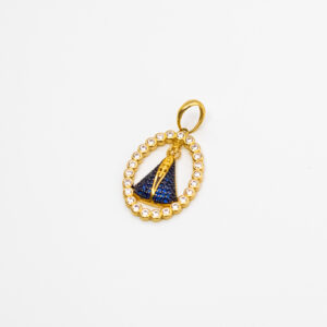 Pingente Ouro 18K Oval Nossa Senhora C/ Zircônias