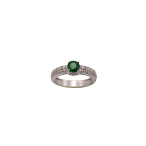 Anel Ouro Branco 18K C/ Esmeralda e Brilhantes