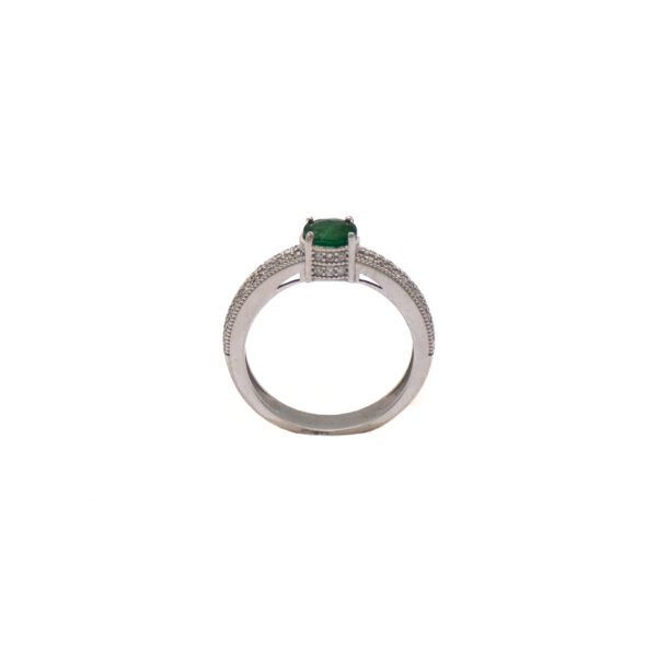 Anel Ouro Branco 18K C/ Esmeralda e Brilhantes - Imagem 2