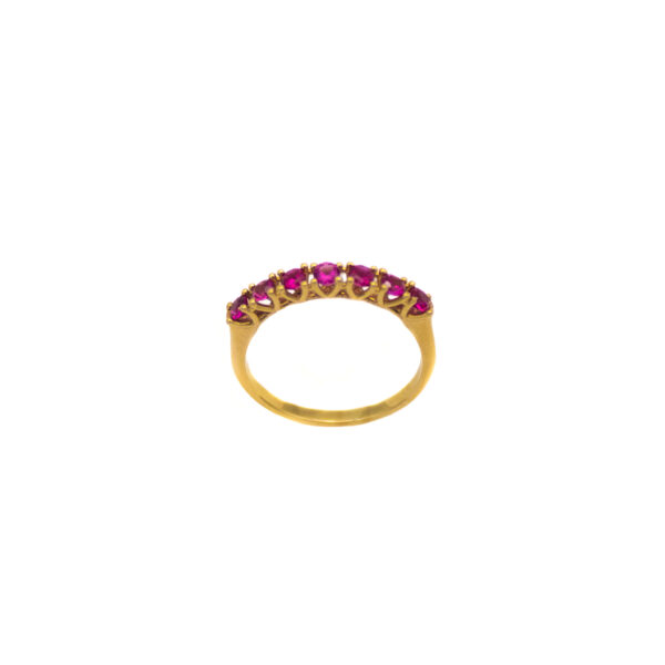 Anel Ouro 18K Meia Aliança C/ Zircônias Rosas - Imagem 2