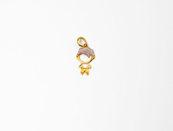 Pingente Ouro 18K Menino/Filho C/ Cabelo Ouro Branco
