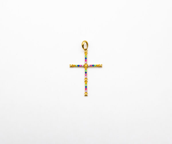 Pingente Ouro 18K Cruz Colorida