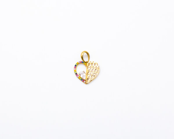 Pingente Ouro 18K Coração Vazado C/ Zircônias Coloridas