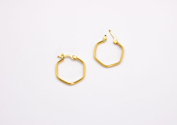 Argola Ouro 18K Hexagono Fio Quadrado