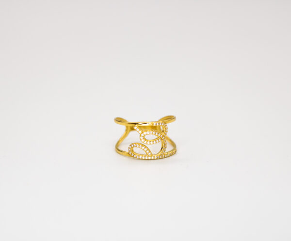 Anel Ouro 18K Aro Duplo C/ Zircônias Escrita "Fé" - Imagem 2