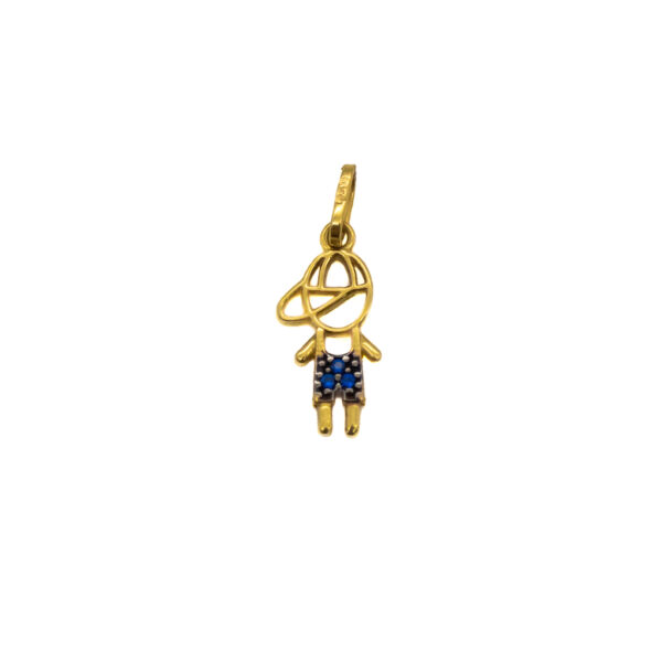 Pingente Ouro 18K Filho Com Zircônias Azuis Cravejadas