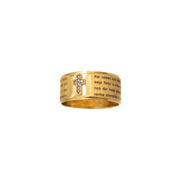 Anel Ouro 18K Religioso Cruz C/ Gravação "Pai Nosso" - Imagem 3