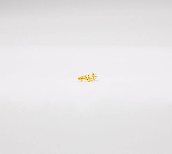 Brinco Ouro 18K Infantil Flor Pérola Natural 3mm