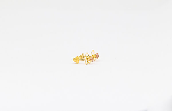 Brinco Ouro 18K Flor 3 Pétalas C/ Zircônia Rosa - Imagem 3