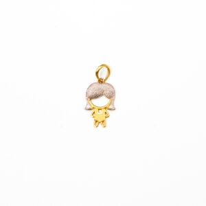 Pingente Ouro 18K Menina/Filha C/ Cabelo Ouro Branco