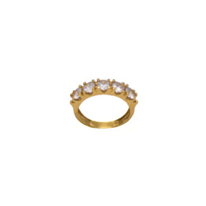 Anel Ouro 18K Meia Aliança C/ Pedras Brancas