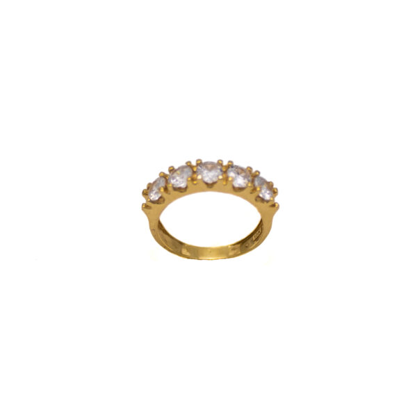 Anel Ouro 18K Meia Aliança C/ Pedras Brancas