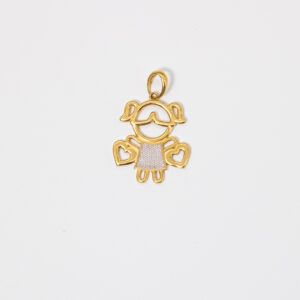 Pingente Ouro 18K Menina/Filha C/ Ouro Branco e Corações