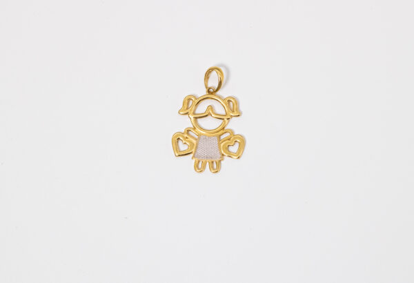 Pingente Ouro 18K Menina/Filha C/ Ouro Branco e Corações