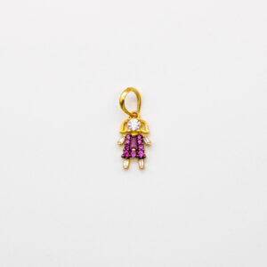Pingente Ouro 18K Menina/Filha C/ Face de Zircônia
