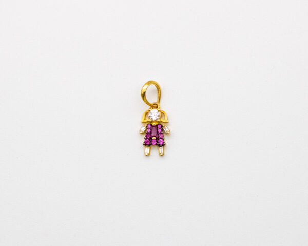 Pingente Ouro 18K Menina/Filha C/ Face de Zircônia