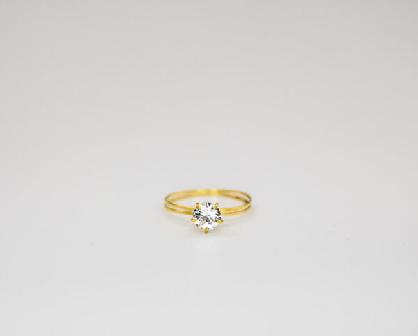 Anel Ouro 18K Solitário C/ Aro Duplo e Cálice C/ Zircônia - Imagem 3