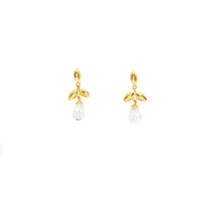 Brinco Ouro 18K Pétalas C/ Zircônia Gota