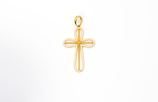 Pingente Ouro 18K Cruz C/ Bordas Cravejadas Zircônias