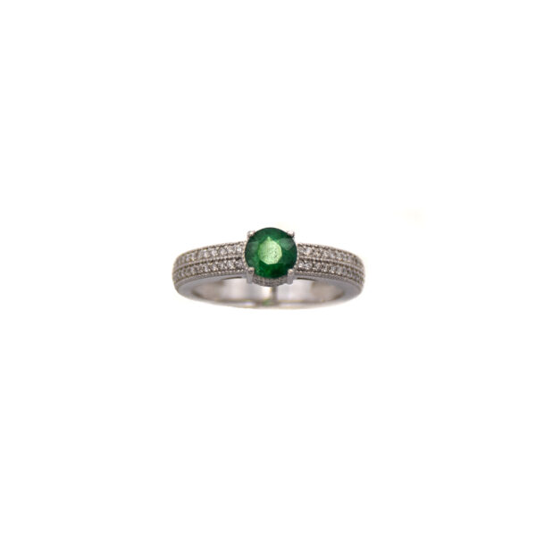 Anel Ouro Branco 18K C/ Esmeralda e Brilhantes - Imagem 3