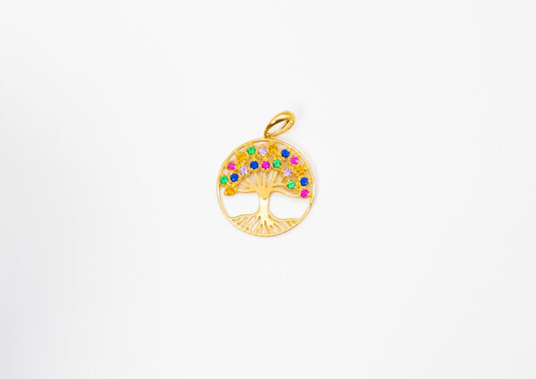 Pingente Ouro 18K Círculo Árvore da Vida Colorida - Imagem 2