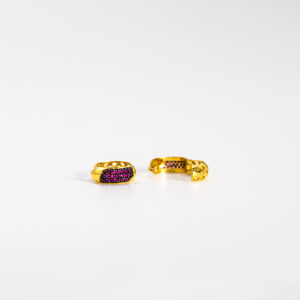 Argola Ouro 18K Redondo Pequeno C/ Zircônias Vermelhas