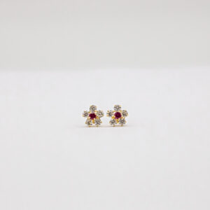 Brinco Ouro 18K Flor C/ Zircônias