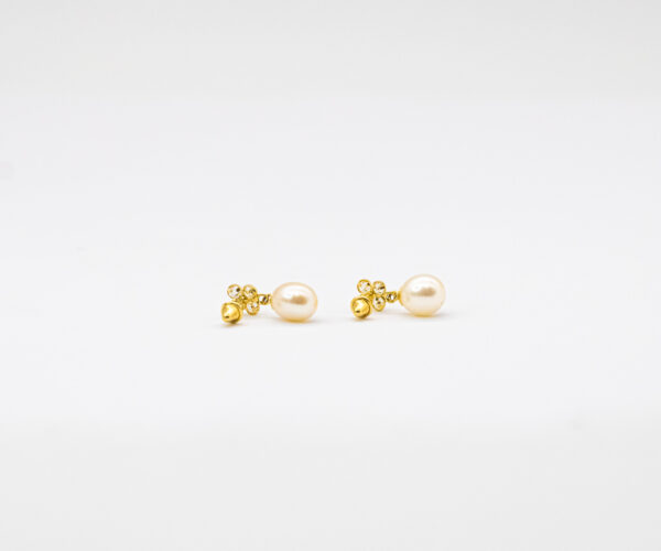 Brinco Ouro 18K Flor C/ Zircônias e Pingente Pérola Natural - Imagem 2