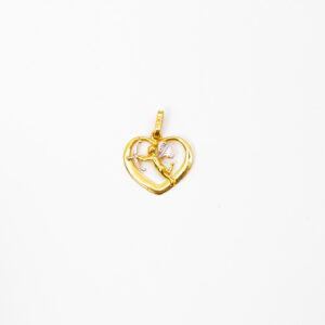 Pingente Ouro 18K Coração Cupido C/ Ouro Branco