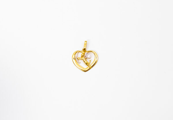 Pingente Ouro 18K Coração Cupido C/ Ouro Branco