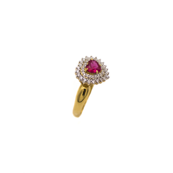 Anel Ouro 18K Zircônia Central Rosa Formato Coração e Zircônias Cravejadas - Imagem 2