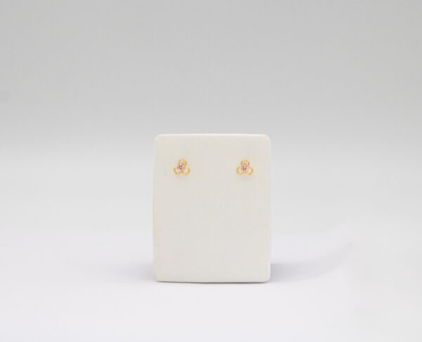 Brinco Ouro 18K Flor 3 Pétalas C/ Zircônia Rosa