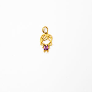 Pingente Ouro 18K Menina/Filha Vestido Rosa