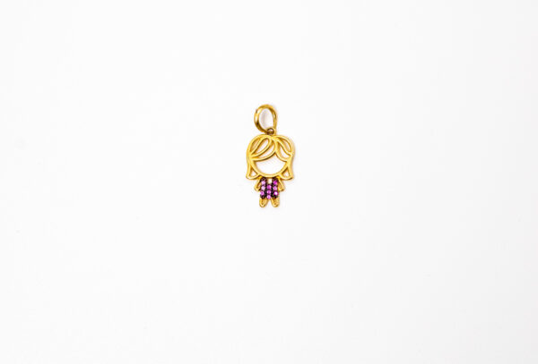 Pingente Ouro 18K Menina/Filha Vestido Rosa