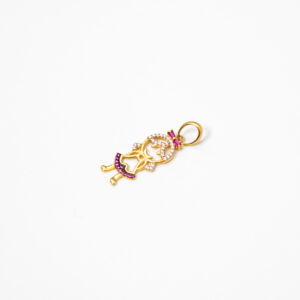 Pingente Ouro 18K Menina/Filha C/ Zircônias Branca e Rosa
