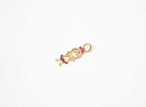 Pingente Ouro 18K Menina/Filha C/ Zircônias Branca e Rosa