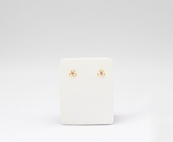 Brinco Ouro 18K Flor 3 Pétalas C/ Zircônia Rosa - Imagem 2