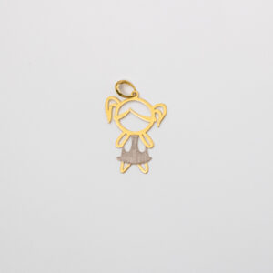 Pingente Ouro 18K Menina/Filha C/ Vestido Ródio