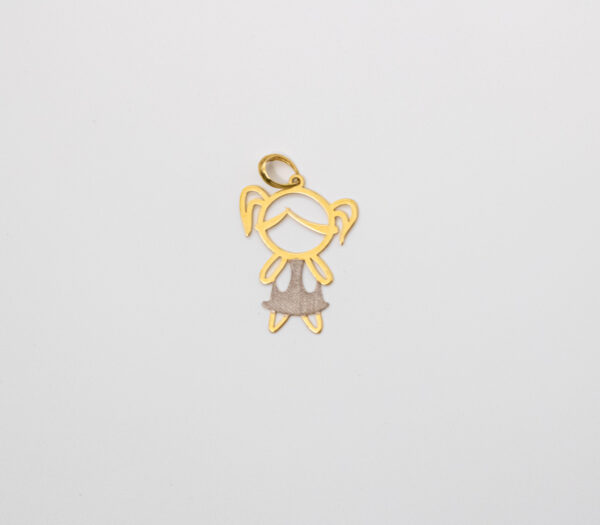 Pingente Ouro 18K Menina/Filha C/ Vestido Ródio