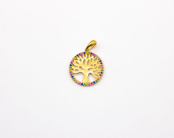 Pingente Ouro 18K Árvore da Vida Oval Colorida