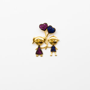 Pingente Ouro 18K Casal Filhos C/ Corações