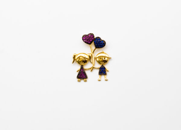 Pingente Ouro 18K Casal Filhos C/ Corações