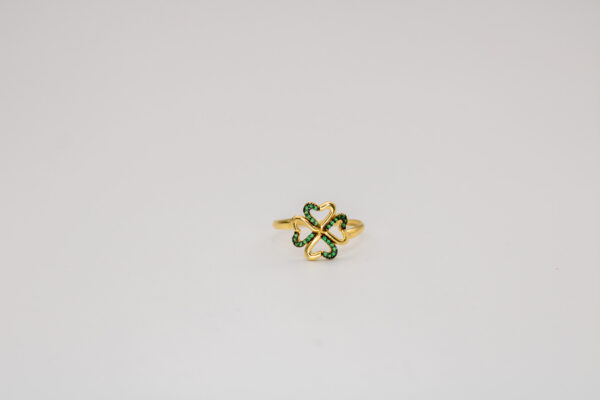 Anel Ouro 18K C/ Zircônias Verdes Trevo de 4 Folhas - Imagem 2