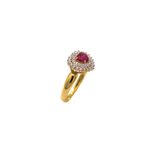 Anel Ouro 18K Zircônia Central Rosa Formato Coração e Zircônias Cravejadas - Imagem 3