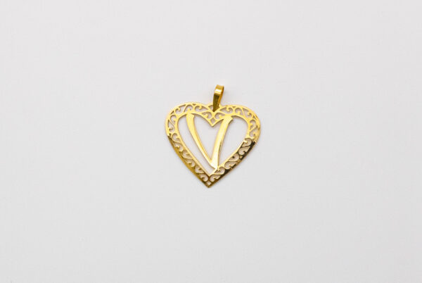 Pingente Ouro 18K Coração Letra "V"