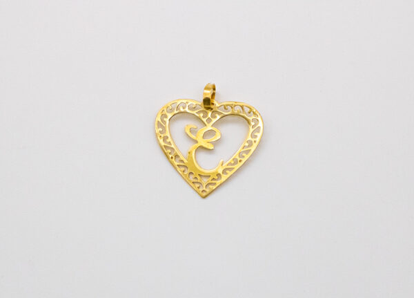 Pingente Ouro 18K Coração Letra "E"