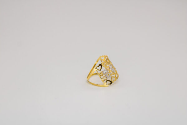 Anel Ouro 18K Aro Duplo C/ Ouro Branco e 4 Fileiras Corações Vazados - Imagem 4